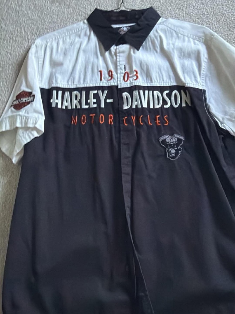 Harley-Davidson Black and White Short-Sleeve Button-Down Shirt